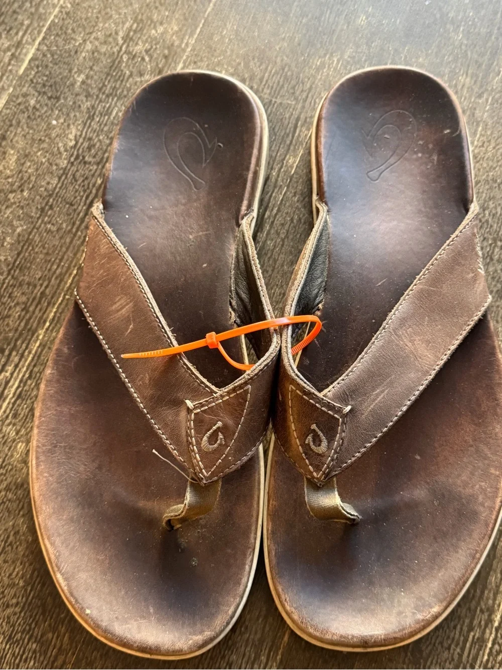 Olukai Men's Brown Leather Flip Sandals - Casual Comfort Men’s 13